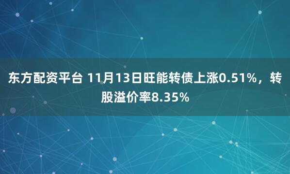 东方配资平台 11月13日旺能转债上涨0.51%，转股溢价率8.35%